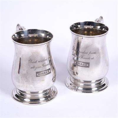 Lot 380 - Pair of contemporary silver One pint tankards
