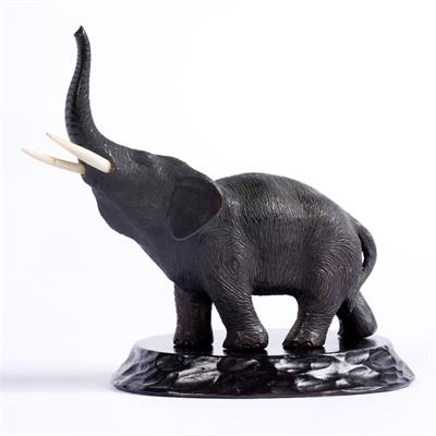 Lot 409 - Bronze model of a standing trumpeting elephant