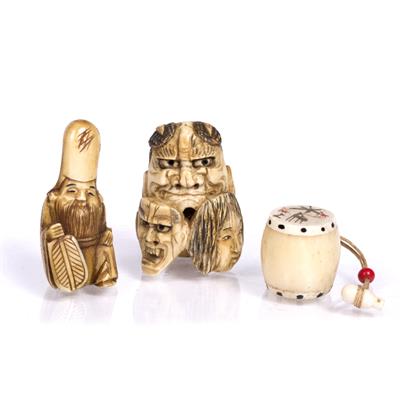 Lot 418 - Ivory netsuke of a standing Fukuroku