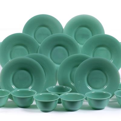 Lot 446 - Set of Peking green glass bowls and stands (20)