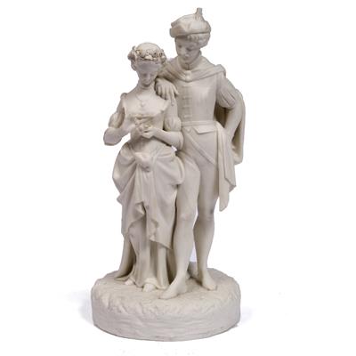 Lot 484 - Kerr and Binns or early Royal Worcester parian figure group of Faust and Margaret