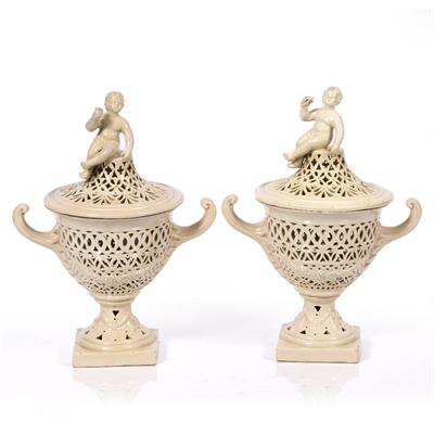 Lot 497 - Pair of creamware vases and covers