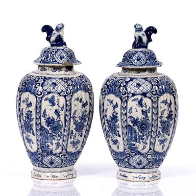 Lot 498 - Pair of Delft vases and covers