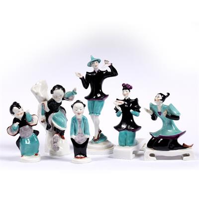 Lot 515 - Six Royal Worcester figures of Chinoiserie Children and Chinoiserie Figures