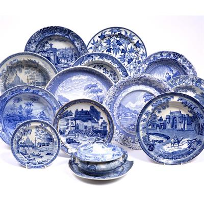 Lot 553 - Group of English blue transfer pottery