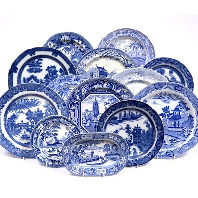 Lot 554 - Group of English blue transfer pottery