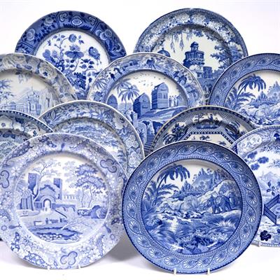 Lot 555 - Group of English blue transfer pottery