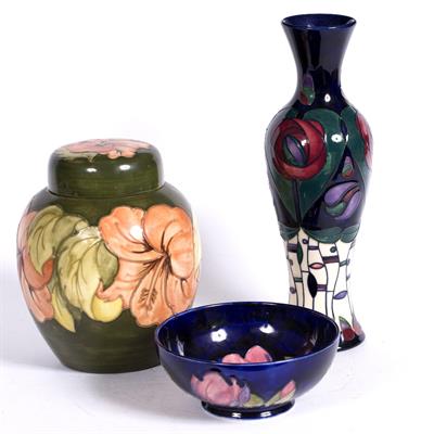 Lot 596 - Moorcroft coral Hibiscus ginger jar and cover