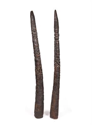 Lot 421 - Two Cameroon Bamum wooden tusks