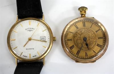 Lot 33 - AN 18CT GOLD CASED LADIES POCKET WATCH the dial 3cm diameter