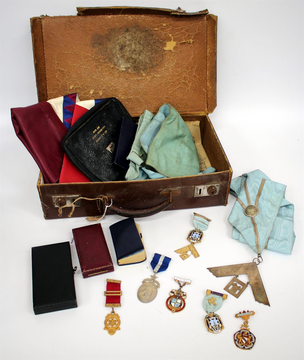 Lot 52 - A COLLECTION OF MASONIC EPHEMERA to include silver gilt badge presented by The Sackville Lodge to W.