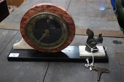 Lot 56 - AN ART DECO HARDSTONE CLOCK the circular dial with Arabic numerals