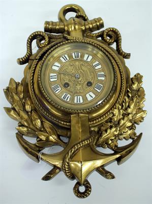 Lot 63 - A CONTINENTAL MADE WALL CLOCK the cast brass case in the form of an anchor with laurel and oak