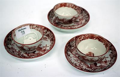 Lot 72 - THREE MINIATURE 19TH CENTURY TEA BOWLS AND SAUCERS by Shorthose & Co Ltd