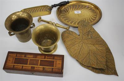 Lot 88 - AN OLD POSSIBLY 18TH CENTURY BRASS MORTAR together wit a further mortar complete with a pestle and