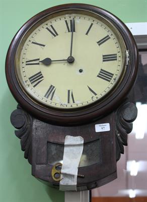 Lot 97 - A MAHOGANY DROP DIAL WALL CLOCK the painted dial with Roman numerals
