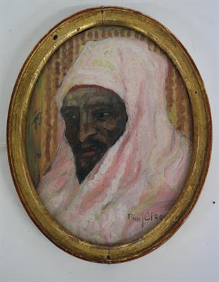 Lot 101 - PAUL CIROU (1869-1951) MINIATURE SHOULDER LENGTH PORTRAIT OF AN ARAB GENTLEMAN