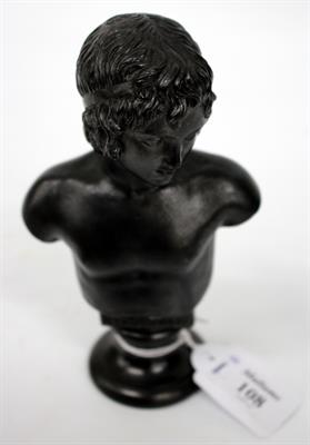 Lot 108 - A 19TH CENTURY CONTINENTAL BASALT STONEWARE BUST of a classical athlete mounted on a turned socle