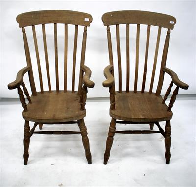 Lot 109 - A PAIR OF BEECHWOOD LATHE BACK WINDSOR ARMCHAIRS 62cm wide