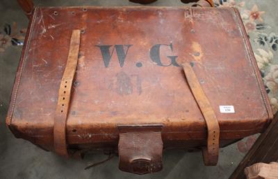 Lot 130 - A LATE 19TH CENTURY LEATHER TRAVELLING TRUNK by Jones of Leamington Spa