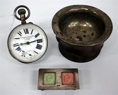 Lot 138 - A GLOBULAR WHITE METAL DESK TIMEPIECE the enamel dial with Roman numerals and subsidiary second hand