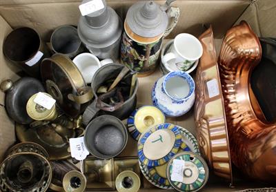 Lot 139 - A GROUP OF VARIOUS METALWARE and other items to include two pewter plates with touch marks for