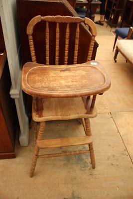 Lot 159 - A CHILD'S HIGH CHAIR together with a table lamp of classical column form
