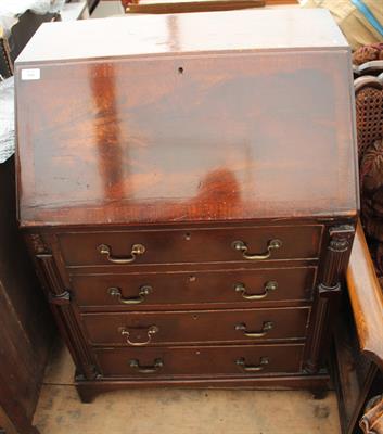 Lot 166 - AN EDWARDIAN MAHOGANY BUREAU the fall front enclosing a fitted interior above four drawers flanked