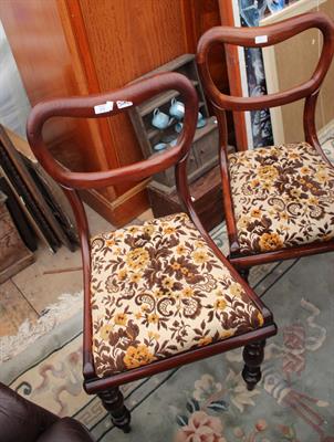 Lot 171 - A SET OF FOUR VICTORIAN MAHOGANY BALLOON BACK DINING CHAIRS with upholstered inset seats and turned