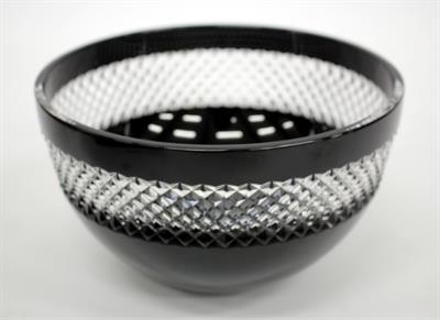 Lot 186 - A JOHN ROCHA FOR WATERFORD BLACK GLASS BOWL with a band of hobnail cut decoration