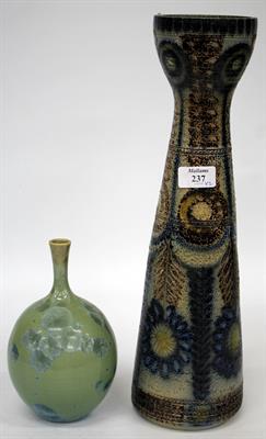 Lot 237 - A STUDIO POTTERY OVOID VASE with narrow neck and with green crystalline glaze 19.5cm high together