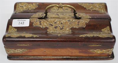 Lot 242 - A 19TH CENTURY MAHOGANY DESK STAND with pierced brass foliate mounts and twin lids opening to reveal