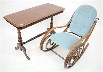 Lot 250 - A BLUE DRALON BUTTON UPHOLSTERED BENTWOOD ROCKING CHAIR 52cm wide together with a Victorian