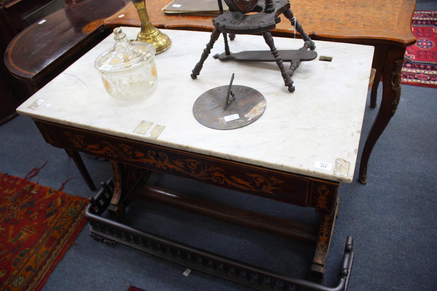 Lot 293 - A VICTORIAN MARBLE TOPPED WASH STAND the rosewood base with frieze drawer and decorated overall with