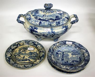 Lot 296 - A VICTORIAN BLUE AND WHITE SOUP TUREEN and cover standing on small bracket feet