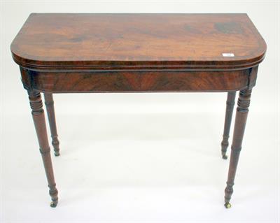 Lot 304 - A GEORGIAN MAHOGANY FOLD OVER CARD TABLE with rounded front corners