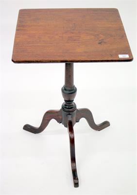 Lot 305 - A 19TH CENTURY MAHOGANY SQUARE TOPPED TRIPOD OCCASIONAL TABLE 47cm wide