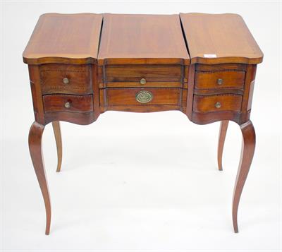 Lot 307 - A FRENCH CHERRY WOOD DRESSING TABLE with decorative stringing