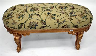 Lot 320 - A GILT LOW STOOL with rounded ends
