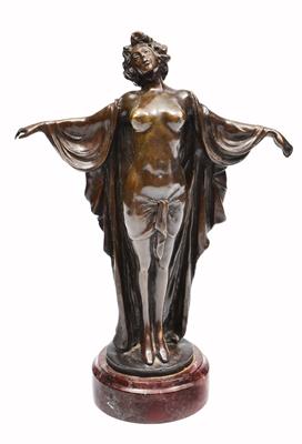 Lot 323 - A BRONZE SCULPTURE of a semi nude woman