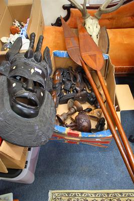 Lot 329 - A COLLECTION OF TRIBAL ART to include a large ebony mask