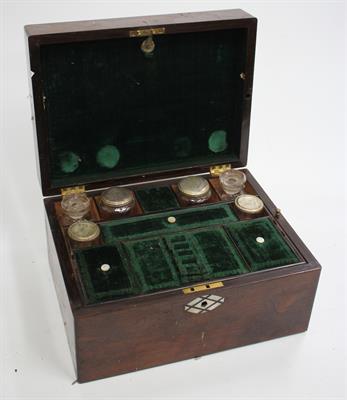 Lot 338 - A VICTORIAN ROSEWOOD LADIES DRESSING BOX