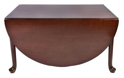 Lot 348 - AN ANTIQUE MAHOGANY DROP LEAF DINING TABLE with 'D' shaped leaves