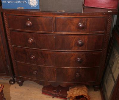 Lot 364 - A VICTORIAN BOW FRONTED CHEST of two short and three long drawers with cable twist decorated canted