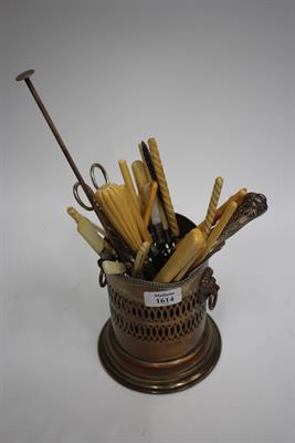 Lot 367 - A SILVER PLATED WINE BOTTLE COASTER together with a group of antique ivory handled pickle forks