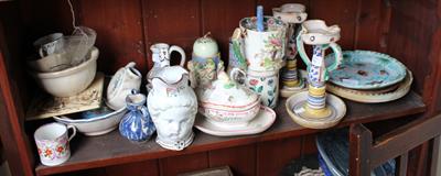 Lot 383 - MISCELLANEOUS CHINA to include a pair of Continental pottery candlesticks