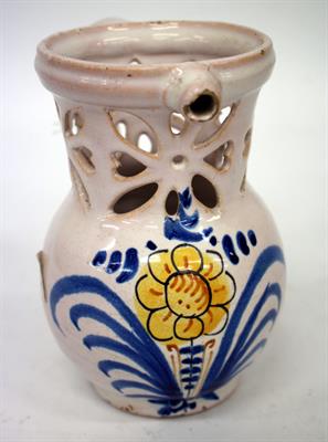 Lot 384 - A LATE 18TH/EARLY 19TH CENTURY TIN GLAZED PUZZLE JUG