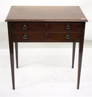 Lot 391 - A 20TH CENTURY MAHOGANY SERVING TABLE with rectangular top and square tapering carved legs united by