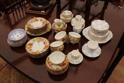 Lot 422 - A CONTINENTAL PORCELAIN DESSERT SERVICE decorated with fruits together with a Royal Albert blue and