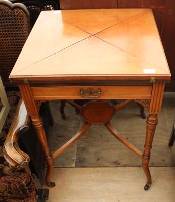 Lot 436 - A VICTORIAN MAHOGANY WALNUT ENVELOPE CARD TABLE with single frieze drawer